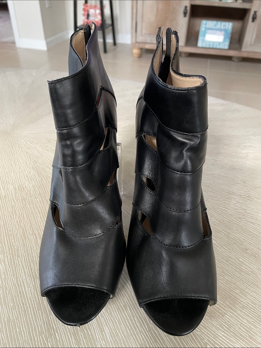 Adrienne Vittadini Black Cutout Peep-Toe Ankle Booties
